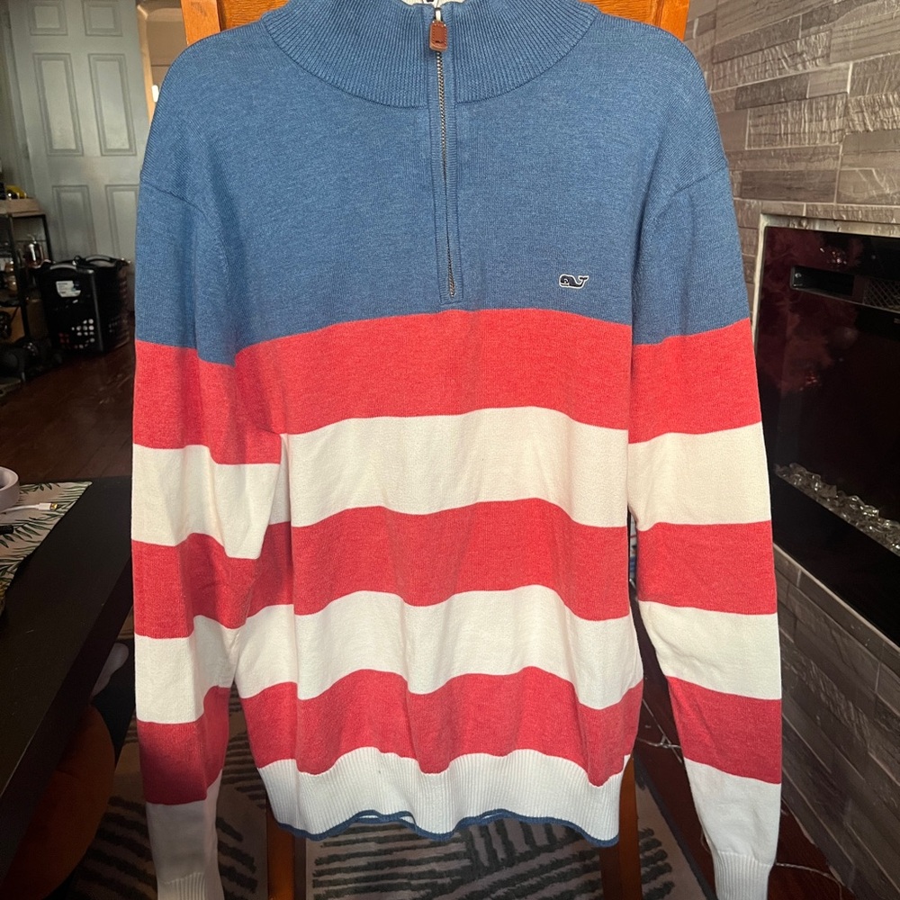 Vineyard Vines Blue and Red Zip Up Sweater